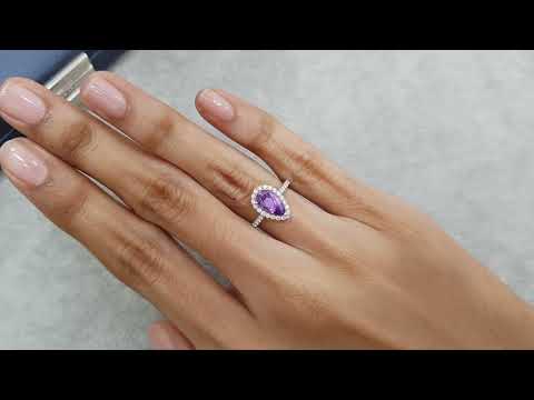 Ring with vivid purple sapphire 1.23 ct  and diamonds in 18K white gold Video  № 3