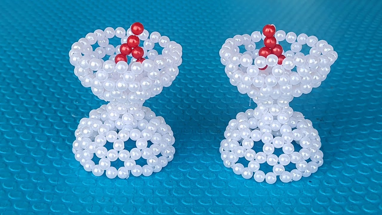 DIY Pearl Beaded Diya | Nandadeep Making with Beads | How to Make Beads Diya Stand मोत्याचा नंदादीप