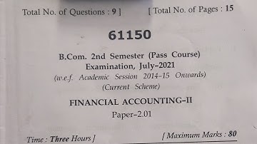 MDU B.Com Financial Accounting, 2nd semester 2021 Question Paper