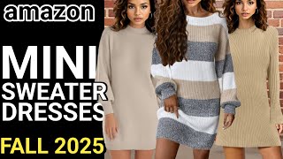 🔥10 BEST SELLING TRENDY MINI SWEATER DRESSES ON AMAZON model try on haul