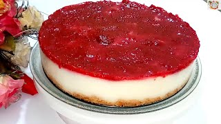 تشيز كيك المهلبية مع صوص الفراولة /   mohallabiah cheesecake with strawberry sauce
