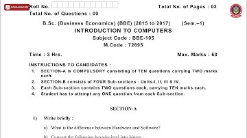 BSCBE BBE 1ST SEM INTRODUCTION TO COMPUTERS NOV 2019 | PTU