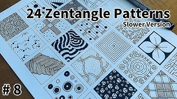 24 Zentangle Patterns | Tutorial  Step by Step #8  |  24 Doodle Patterns | Slower Version