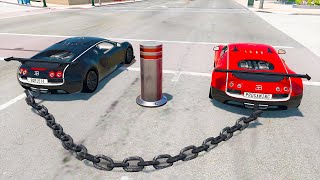 CARS VS BOLLARDS Chained Cars -- BeamNG.Drive screenshot 2