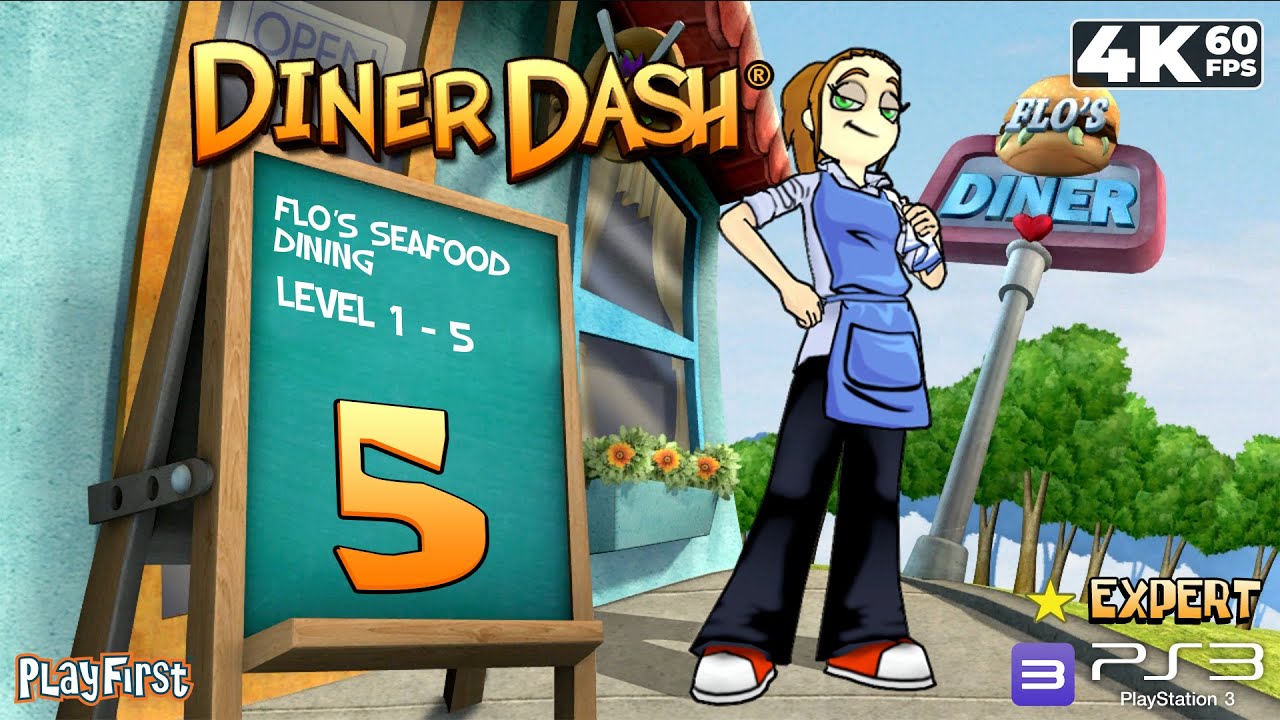 Diner Dash 3D (PlayStation 3) - 4K60 Walkthrough Part 5 - Flo's Fine Seafood Dining, Level 1-5