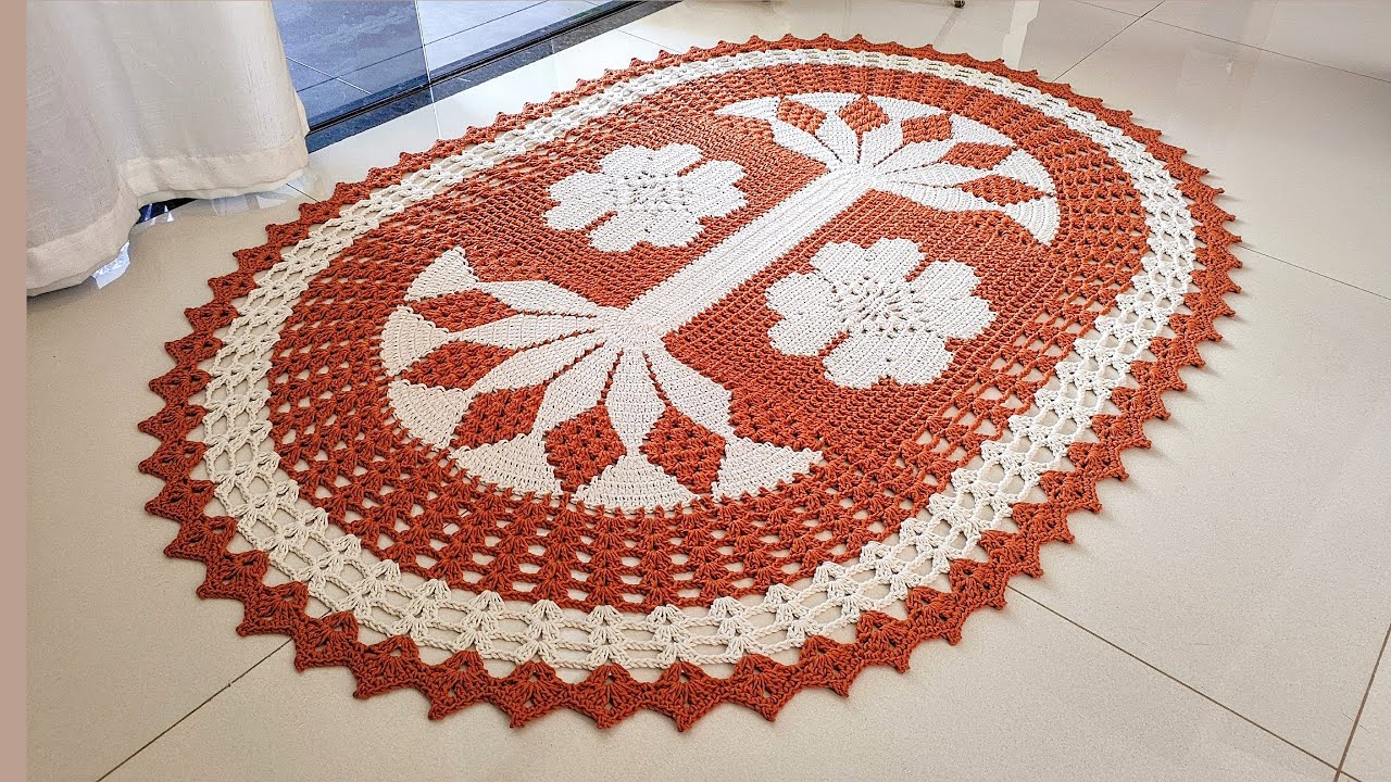 Tapete passadeira oval de crochê fio conduzido, passo a passo completo