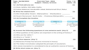 Class 7 History & Civics Question paper | First Unit Test - 2024 | #modelquestionpaper