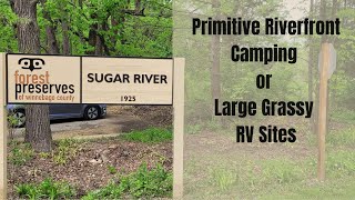 Sugar River Campground Tour, Forest Preserves of Winnebago County. Walkin and wooded grassing RV