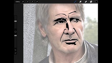 Designing a scroll saw portrait pattern on the iPad with Apple pencil.