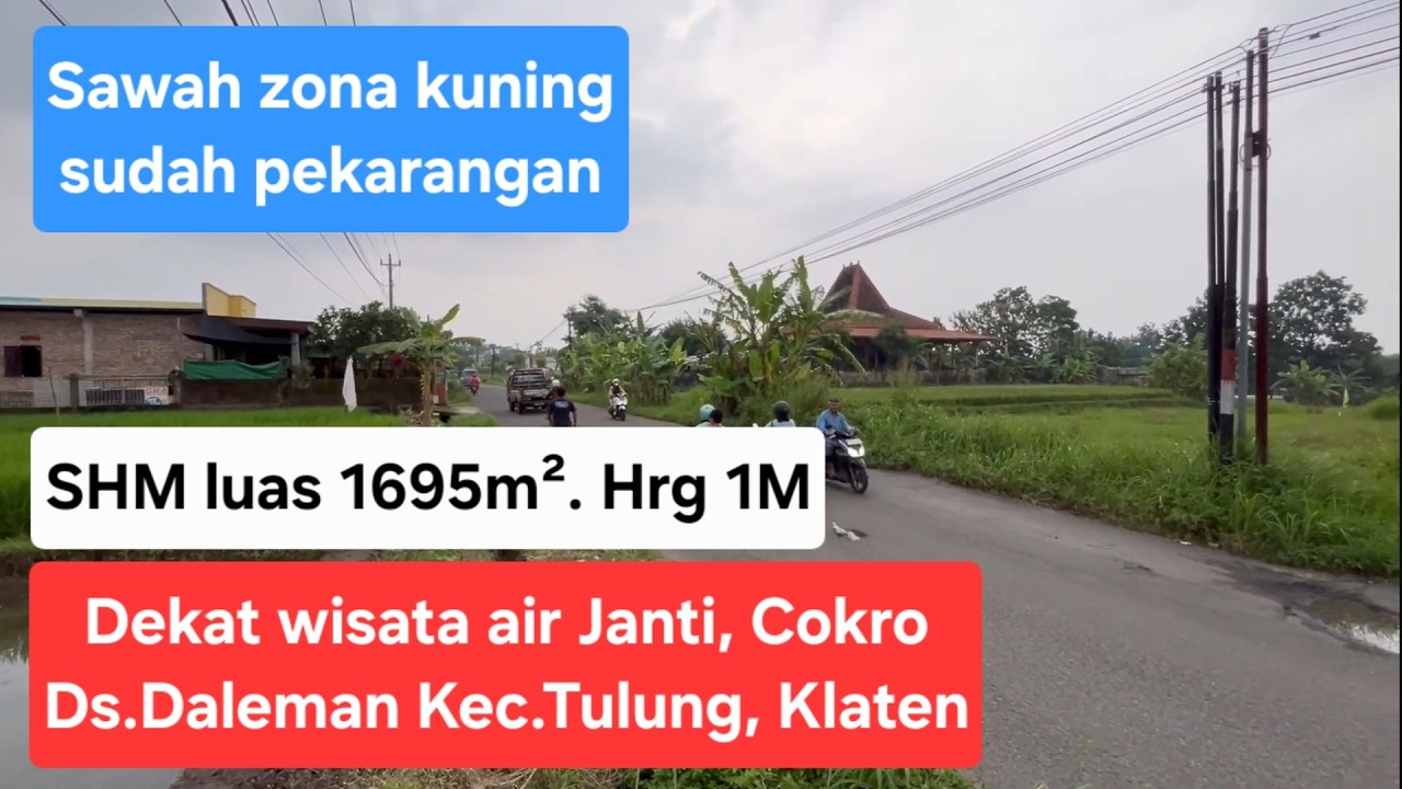 Sawah zona kuning, sdah pekaranganSHM Luas 1695 m²,Ld 23m hadap jalan raya DPU kabupaten ruas Tulung