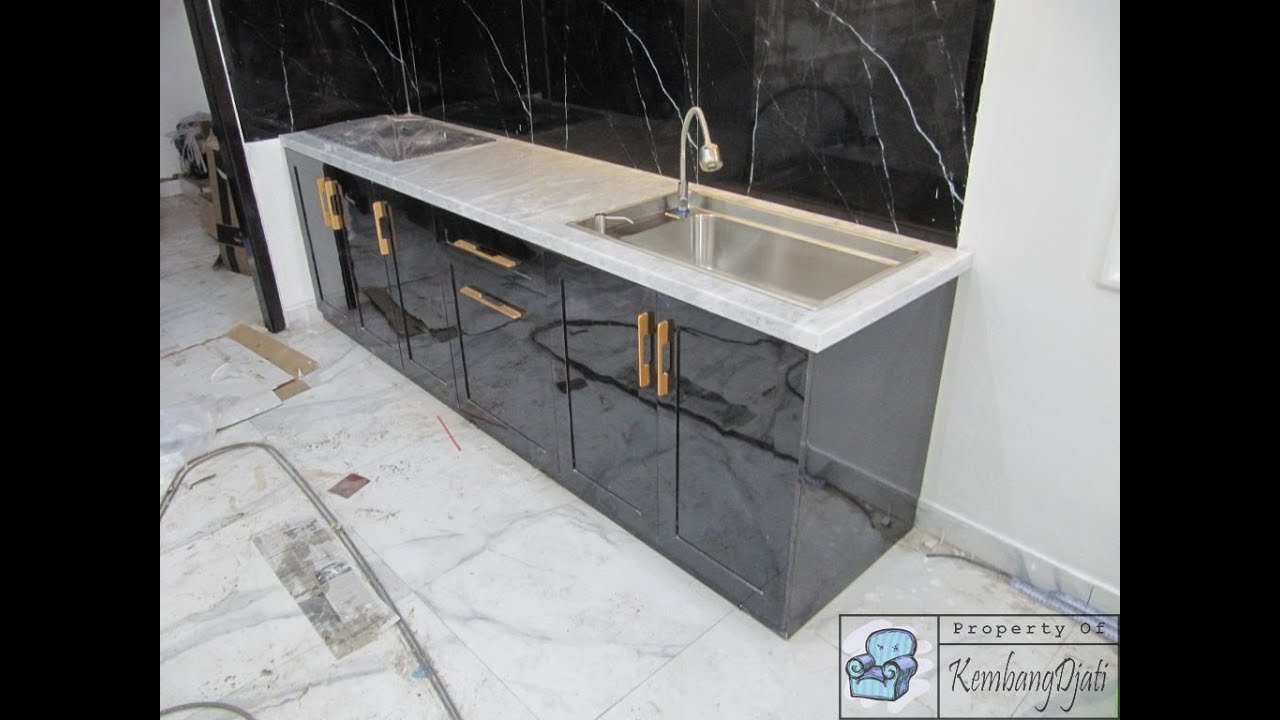 Kitchen Set Top Table Granit Asli Corak Carara White + Furniture