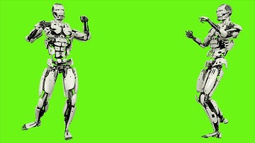 Robot android is shows your fighting skills. Realistic looped motion on green screen background. 4K.