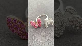 Van Cleef Arpels Double Butterfly Ring 18k White Gold Pink Gold Diamonds #jewelry #vancleefring Wealth