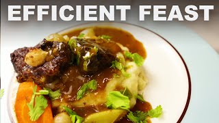 Easy big beef stew and roasted garlic mashed potatoes