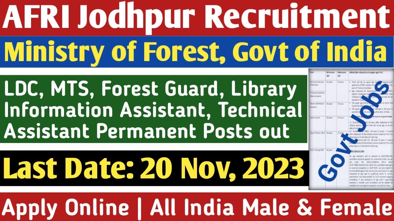 AFRI Jodhpur Non Teaching Recruitment LDC MTS Forest Guard TA afri-jodhpur-non-teaching-recruitment-ldc-mts-forest-guard-ta