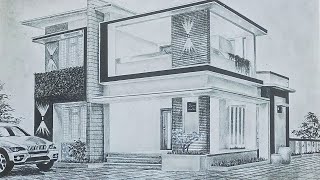 HOW TO DRAW A MODERN HOUSE USING TWO- POINT PERSPECTIVE || ARCHITECTURE DRAWING || PENCIL SKETCH