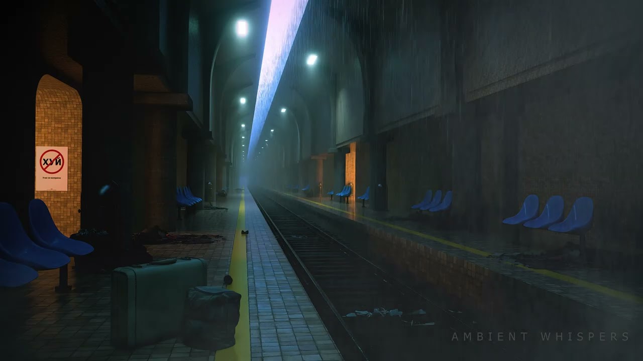 Gentle Rain Sounds in old metro station | 6 Hours of Soothing Ambience