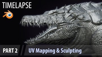 3D Creature Crocorilla Modeling Timelapse / PART 2 / Sculpting and UV map