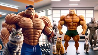 cat and bodybuilder AI cat video