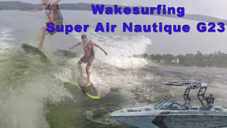 Wakesurfing behind a Super Air Nautique G23