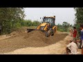 JCB backhoe Finishing and Leveling Gravel in Village Road - JCB Carrying Stone - Dozer Video