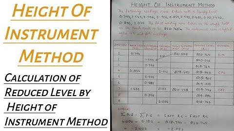 Height of Instrument Method | Calculation of Reduced Level by Height of Instrument Method