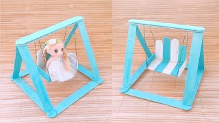 بأعواد الأيس كريم Popsicle stick crafts | How To Make Popsicle Stick Swing (DIY Miniature Jhula)