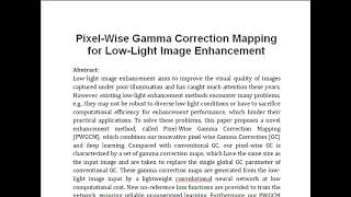 Pixel Wise Gamma Correction Mapping For Low Light Image Enhancement