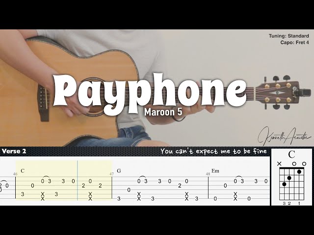 Payphone - Maroon 5 | Fingerstyle Guitar | TAB + Chords + Lyrics class=