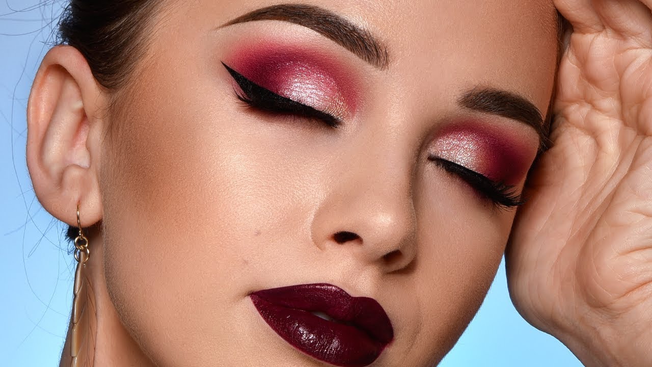 Burgundy Fall Makeup Tutorial Sparkly Smokey Eye Dark Lips YouTube