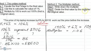 IGCSE: REVERSE PERCENTAGE