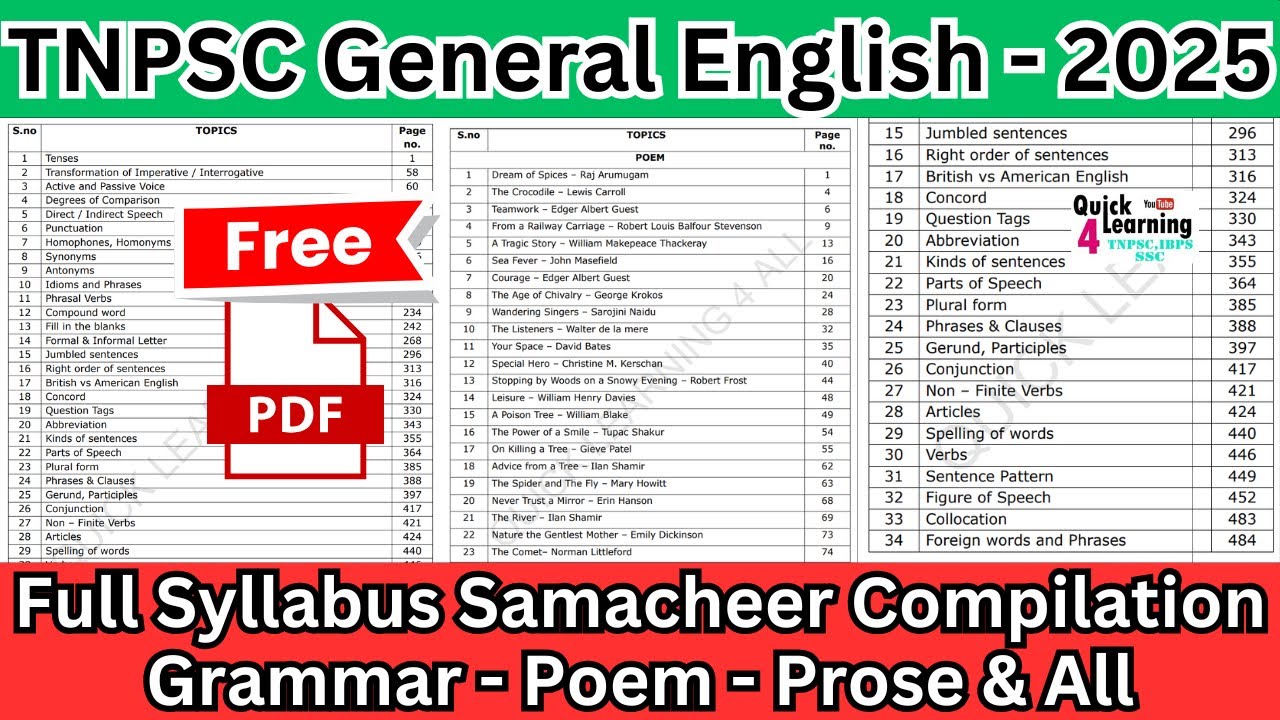 TNPSC General English 2025 New Syllabus | Samacheer Compilation PDF ...