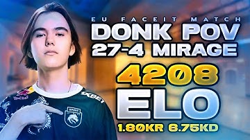 POV donk Mirage (27-4) 4208 ELO | EU FACEIT MATCH #cs2 #pov