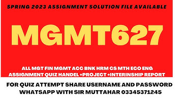 MGMT 627 Assignment Solution Spring 2023