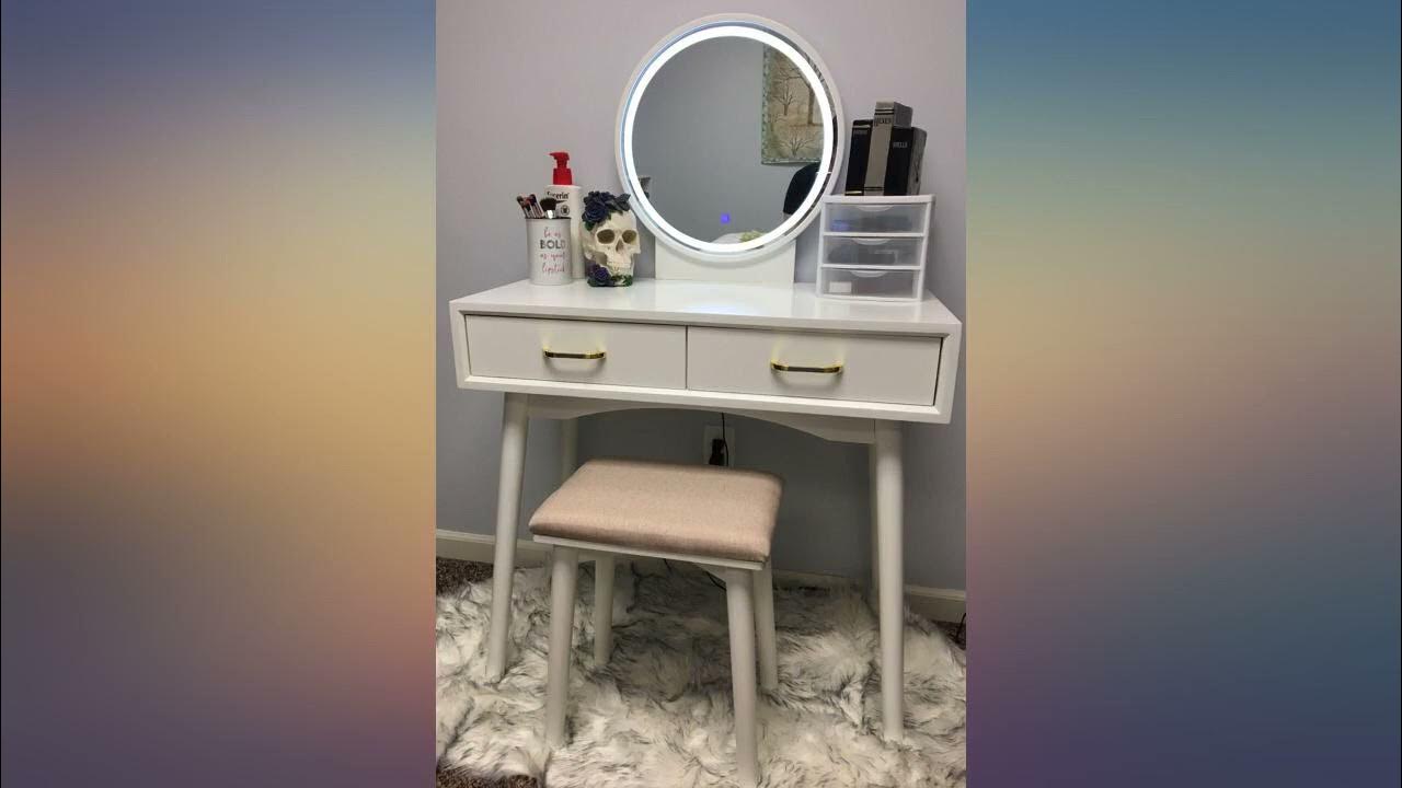 FUNKOCO Vanity Table Set with Lighted LED Touch Screen Dimming Round