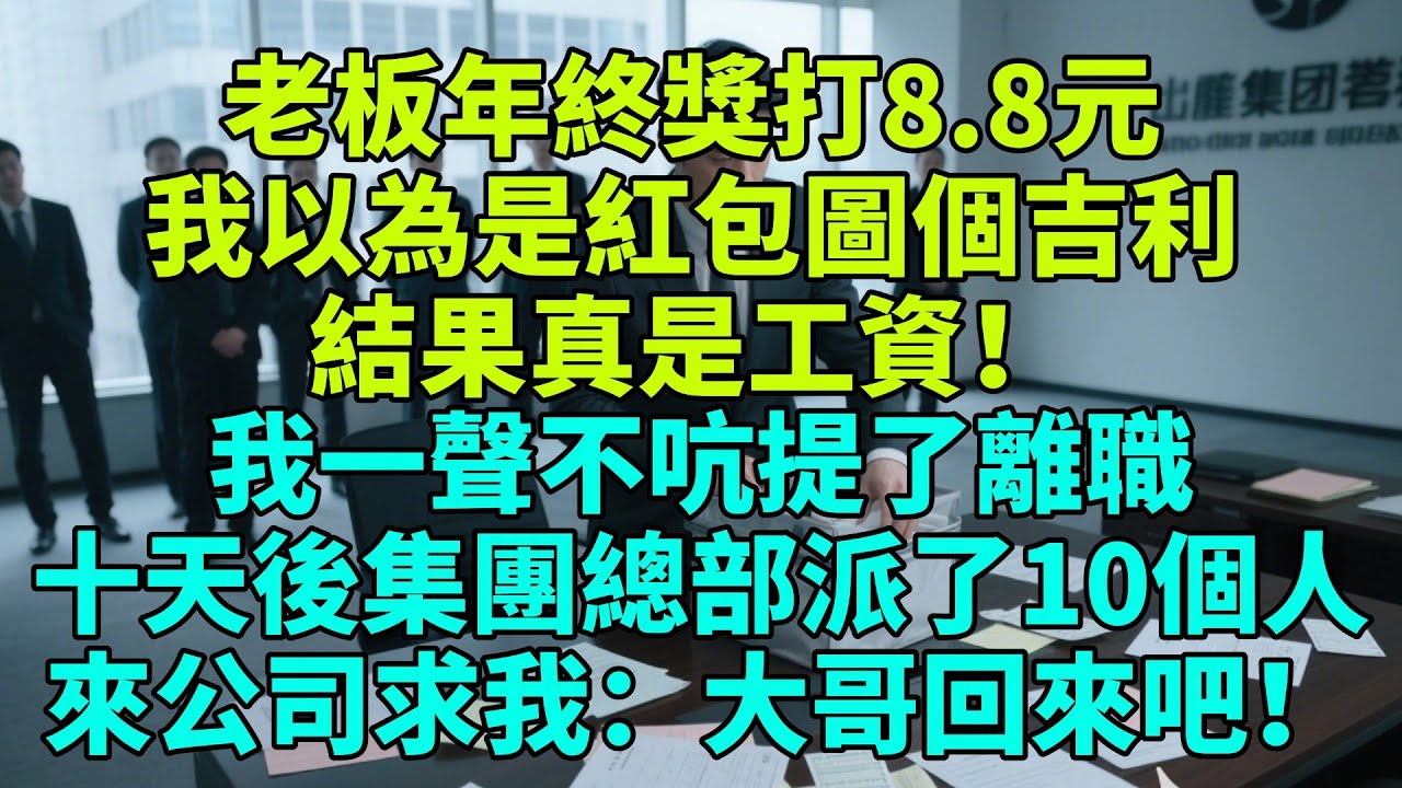 老板年終獎打8.8元，我以為是紅包圖個吉利，結果真是工資！我一聲不吭提了離職，十天後，集團總部派了10個人來公司求我：大哥，回來吧！【奇聞秘事】#奇聞#秘事#故事 #职场 #职场故事 #奖金