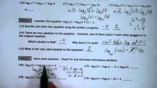 Alg 2 Worksheet 19 6 #16 and 17 Solving Log Equations with Extraneous Solutions