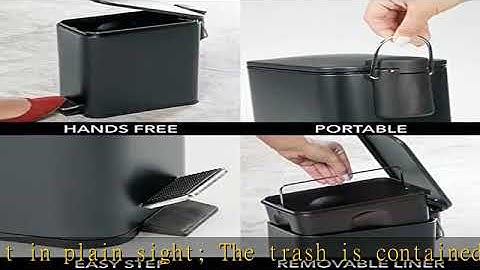 mDesign Slim Metal Rectangle 1.3 Gallon Trash Can with Step Pedal, Easy-Close Lid, Removable Liner