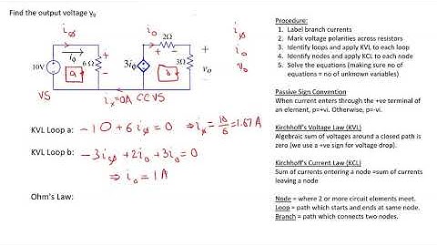 Solving Circuits Using Kirchoffs Laws and Ohms Law - Example 5 Circuit Containing a Dependent Source