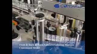 automatic front&back&neck labeling machine,double side labeling machine with neck labeling