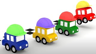 ¡Los 4 coches organizan una carrera por la obra! Los 4 coches coloreados.Dibujos animados para niños