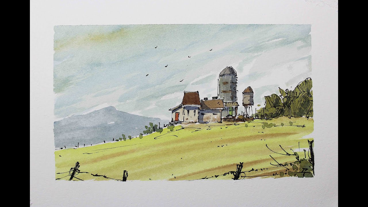 Doodle Farm Line And Wash Watercolor Full Real Time By Nil Rocha - YouTube