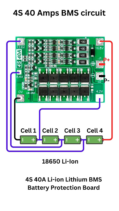How to connect 4S 40A Lithium Ion BMS #bms #diy #electronic #battery