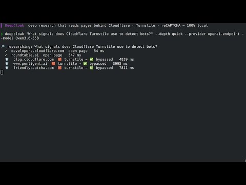Cloudflare·Turnstile 막힌 페이지까지 읽는 로컬 딥리서치 — DeepCloak 실제 실행