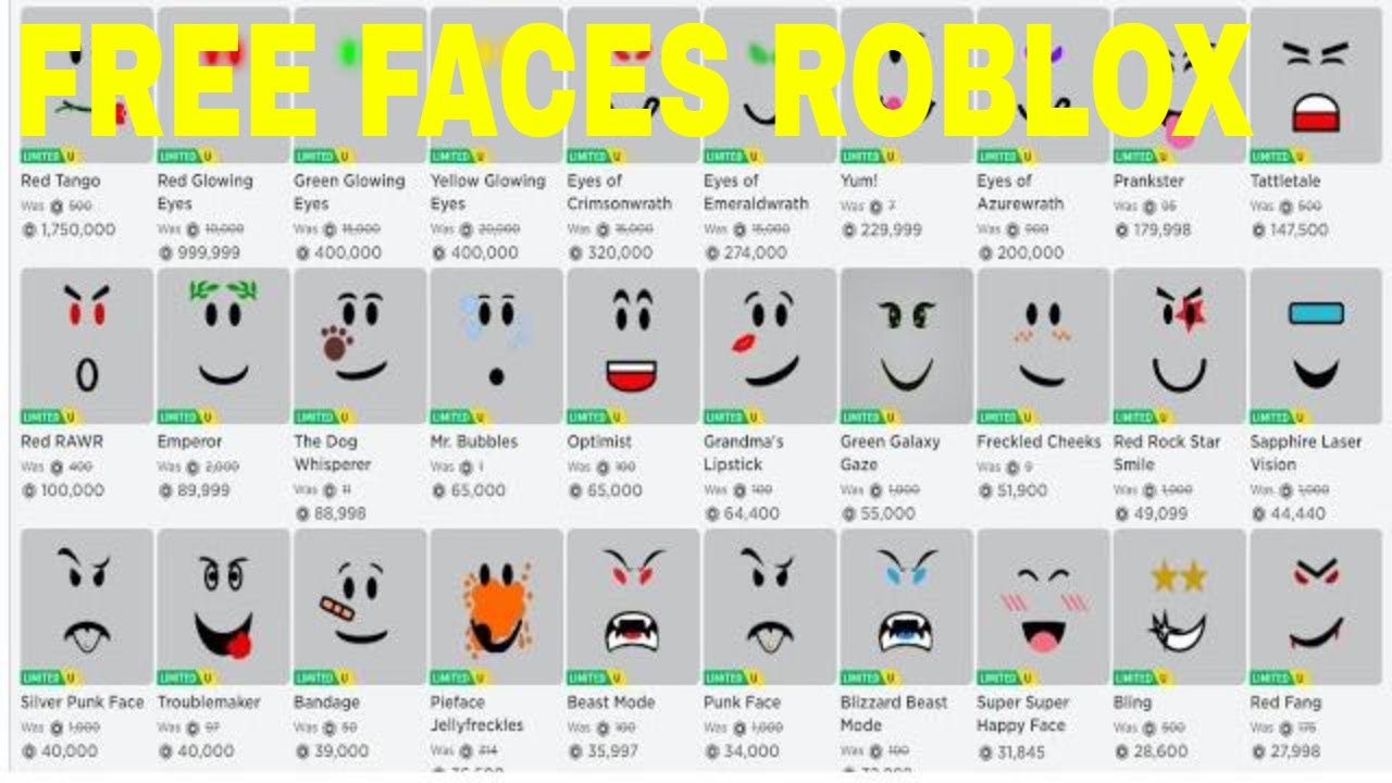 List of ALL 10 Free Roblox Faces