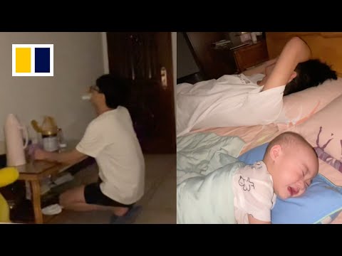 Sleepy dad in China makes milk for baby, downs the lot and goes back to bed