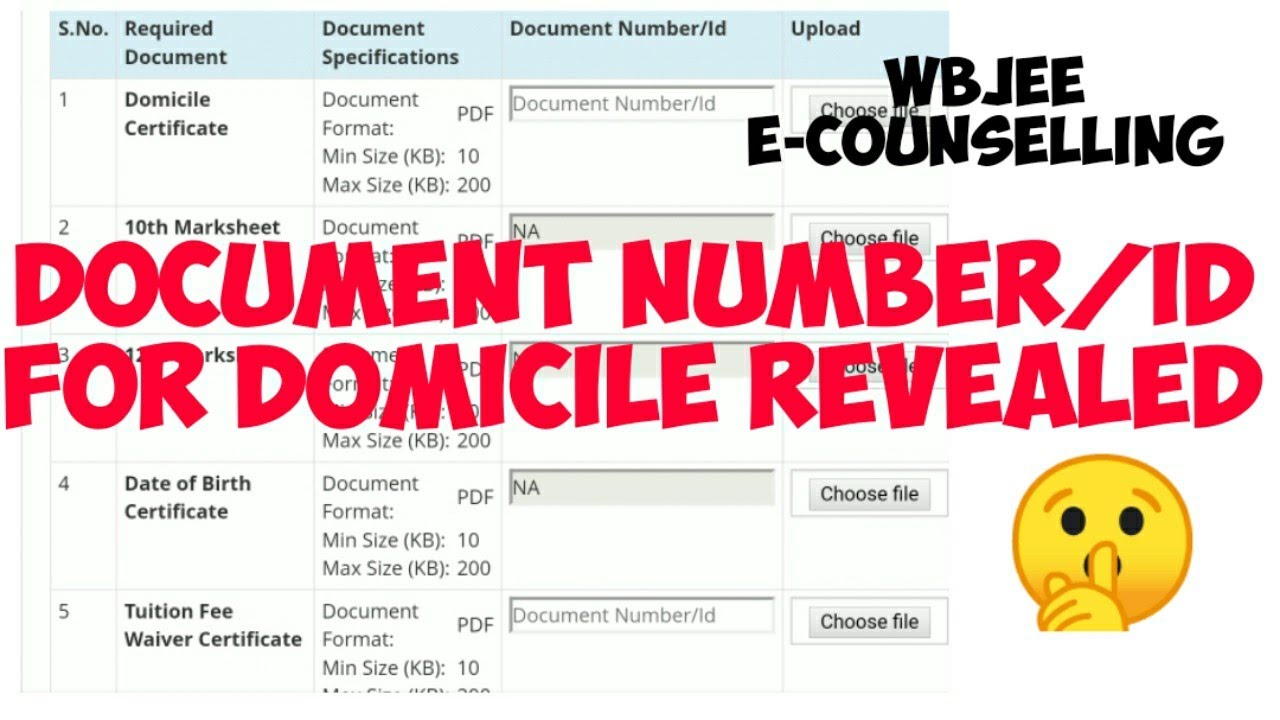 DOCUMENT NUMBER OF DOMICILE DOCUMENT ID WBJEE E COUNSELLING 2021 document-number-of-domicile-document-id-wbjee-e-counselling-2021