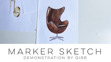 How to render a brown leather chair with markers and colored pencil