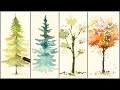 How to Paint 4 Different Trees for Beginners | Easy Watercolor Tutorials