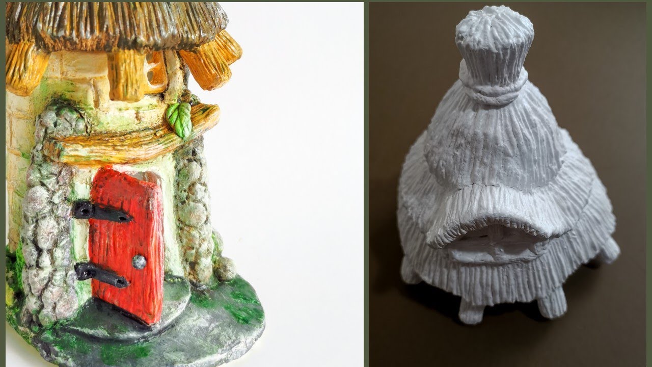 Easy Stone Fairy House Jar DIY With Thatched Roof, Air Dry Clay Craft ...
